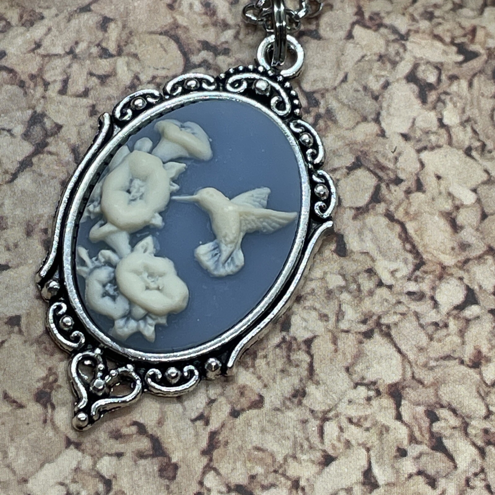 Blue Hummingbird Necklace Pendant Cameo Mom Daughter Birthday wedding birthday