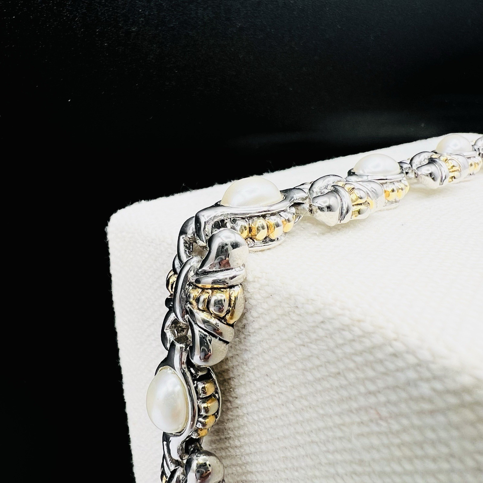 Mixed Metal Faux Pearl Choker Necklace Classic Link Vintage Style Statement Prom