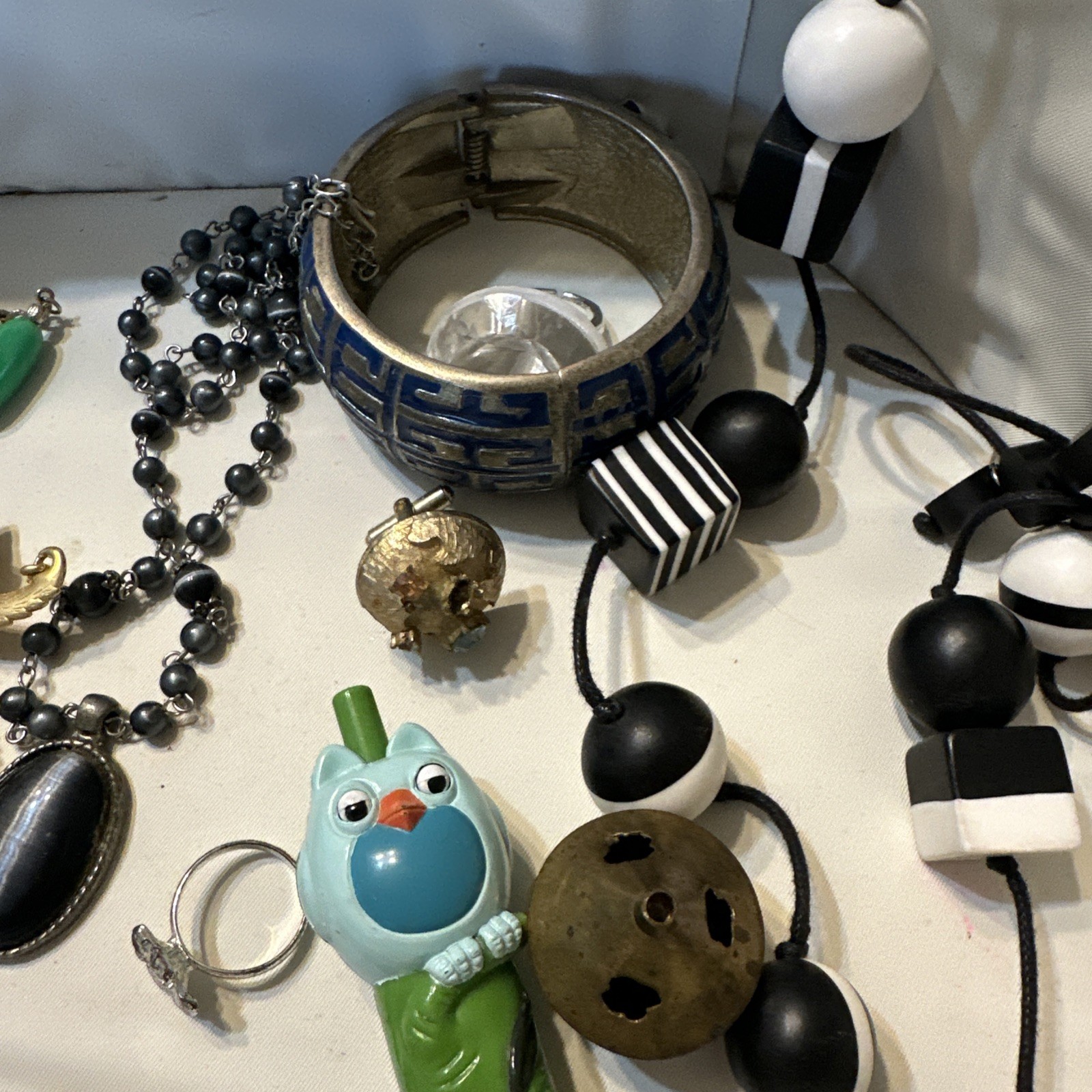 Vintage Jewelry Lot w/ Mod Hard Shell Suitcase Black White Retro Mix Purse Prop