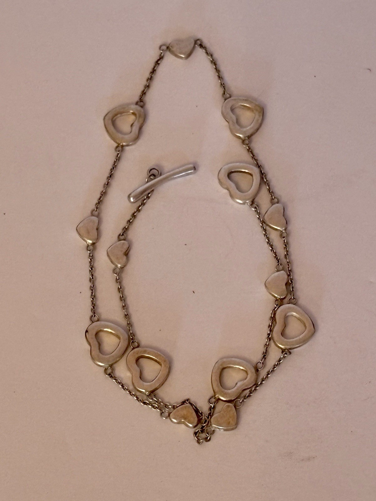 Tiffany & Co. 925 Sterling Silver Open Heart Toggle Necklace 17.5” 14.4g
