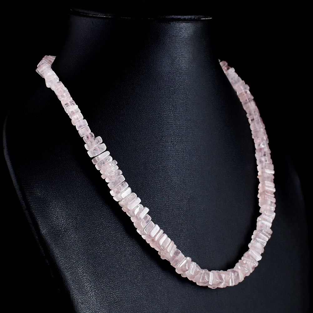 Awesome 218.00 Cts Rose Quartz Square Shape Beaded Elegant Necklace VK 07 E673