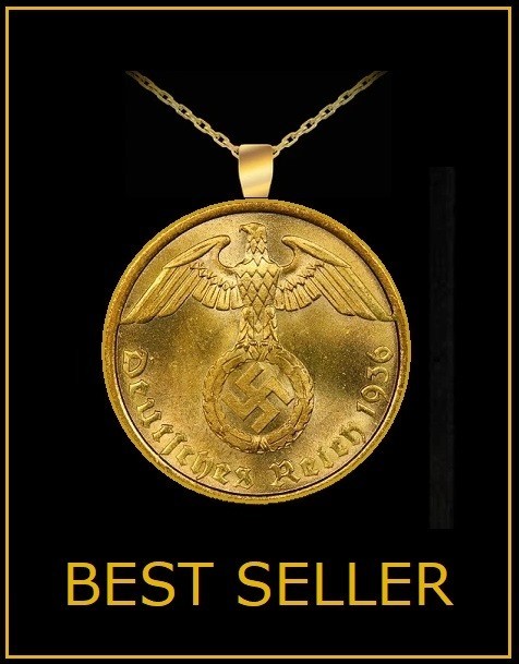 5 Reichspfennig Brass Coin Necklace – Third Reich Germany – Mirror Finish