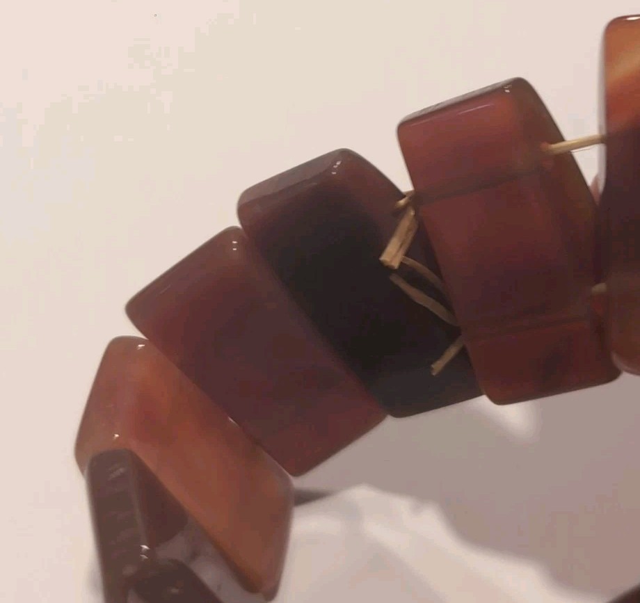 Vintage Natural Red Carnelian Agate Stretch Panel Bracelet Orange Brown Stone