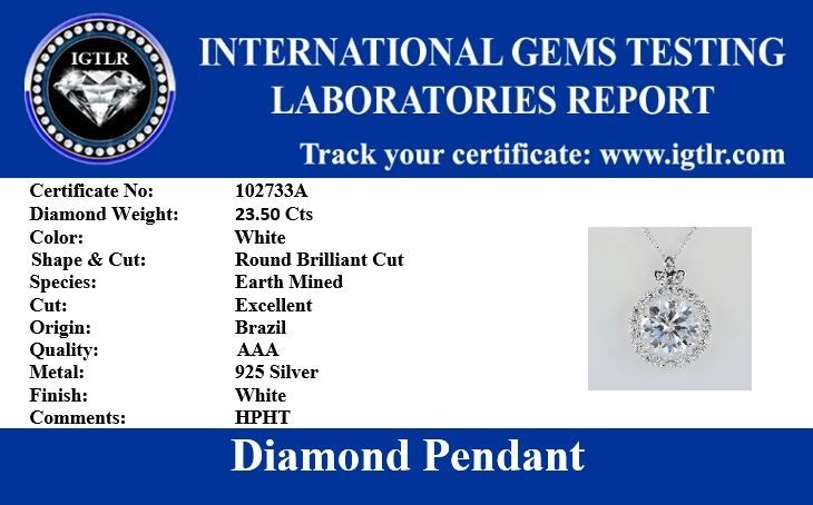 RARE 4.12 Ct Certified White Diamond Solitaire Pendant/Necklace, Great Luster !