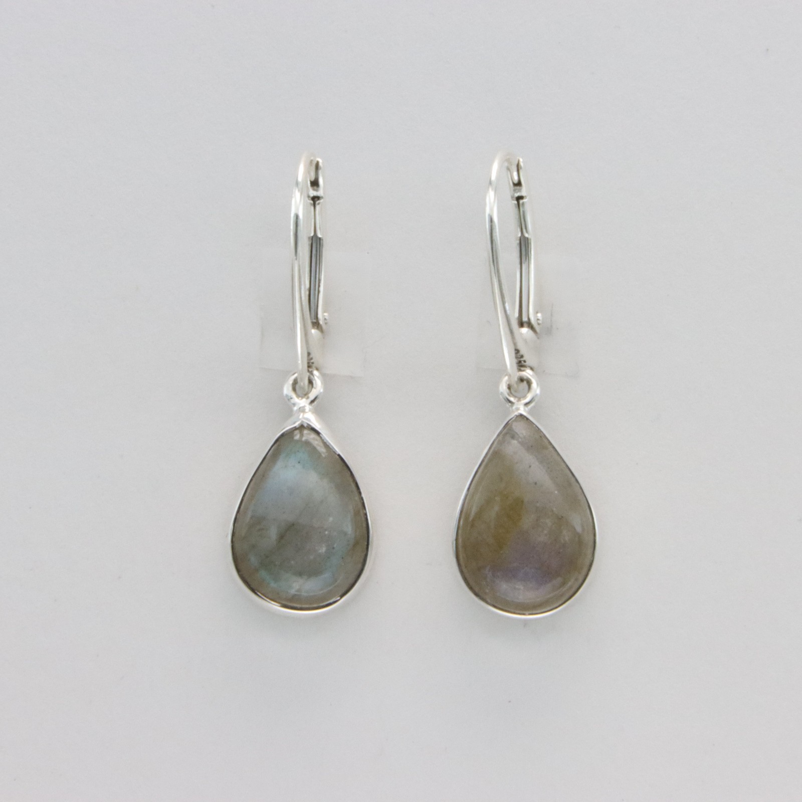 925 Sterling Silver – Pear Labradorite Drop Leverback Earrings Gemstone #64