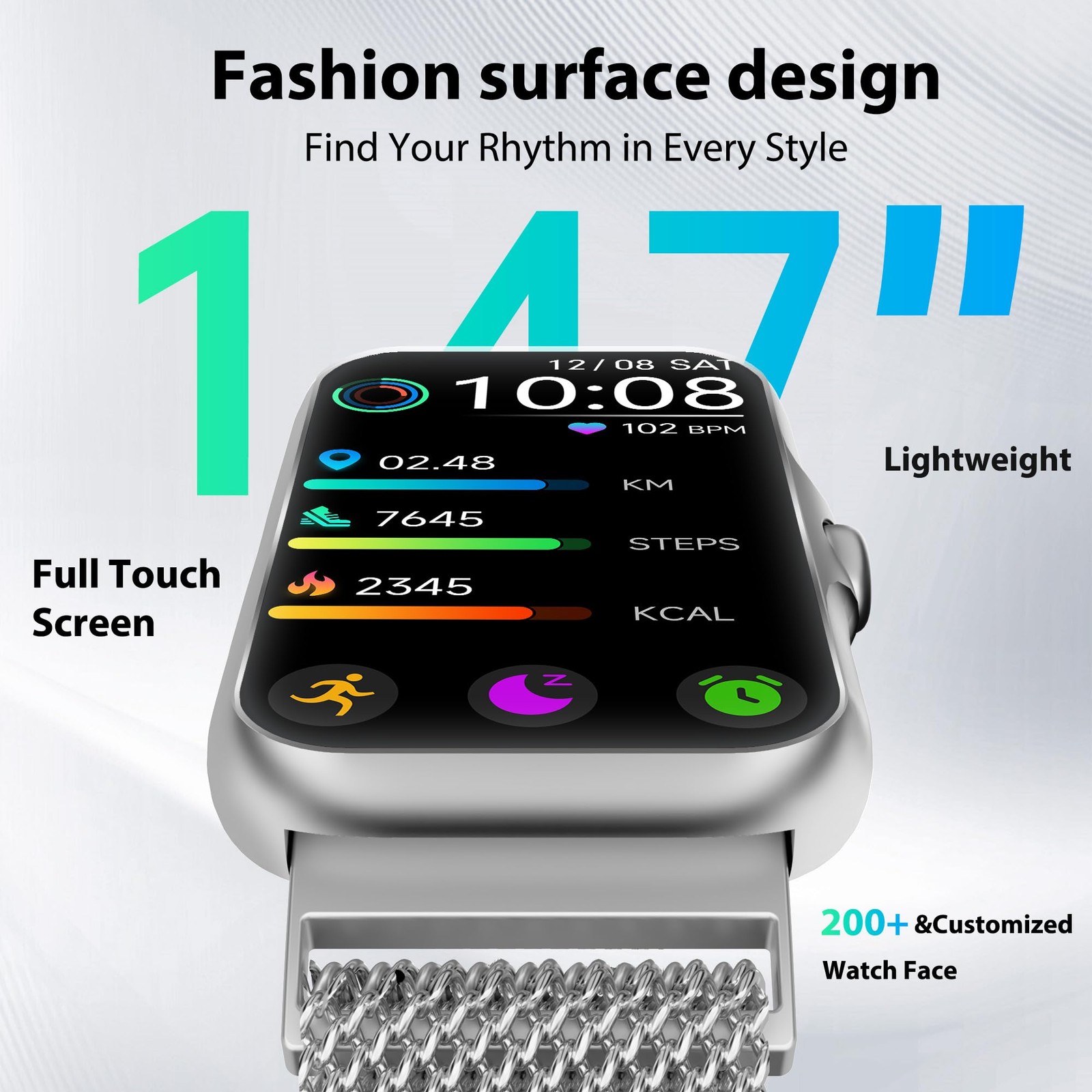 Fitness Tracker with 24/7 Continuous Heart Rate, Blood Standard, Silver
