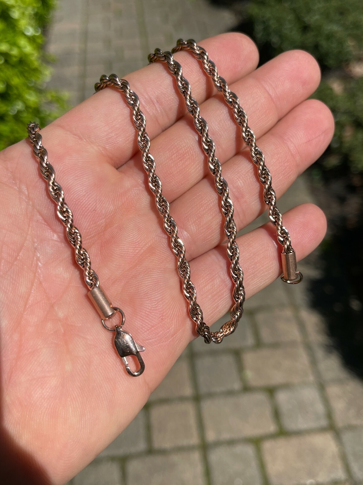 Men’s Real Rope Chain Necklace 14k Rose Gold Plated Stainless Steel 2mm-6mm