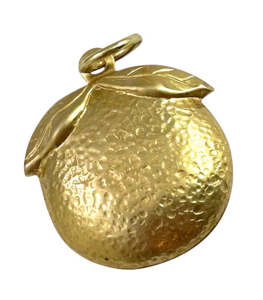 Brass Orange Fruit Charm Citrus Pendant Textured Food Garden Necklace