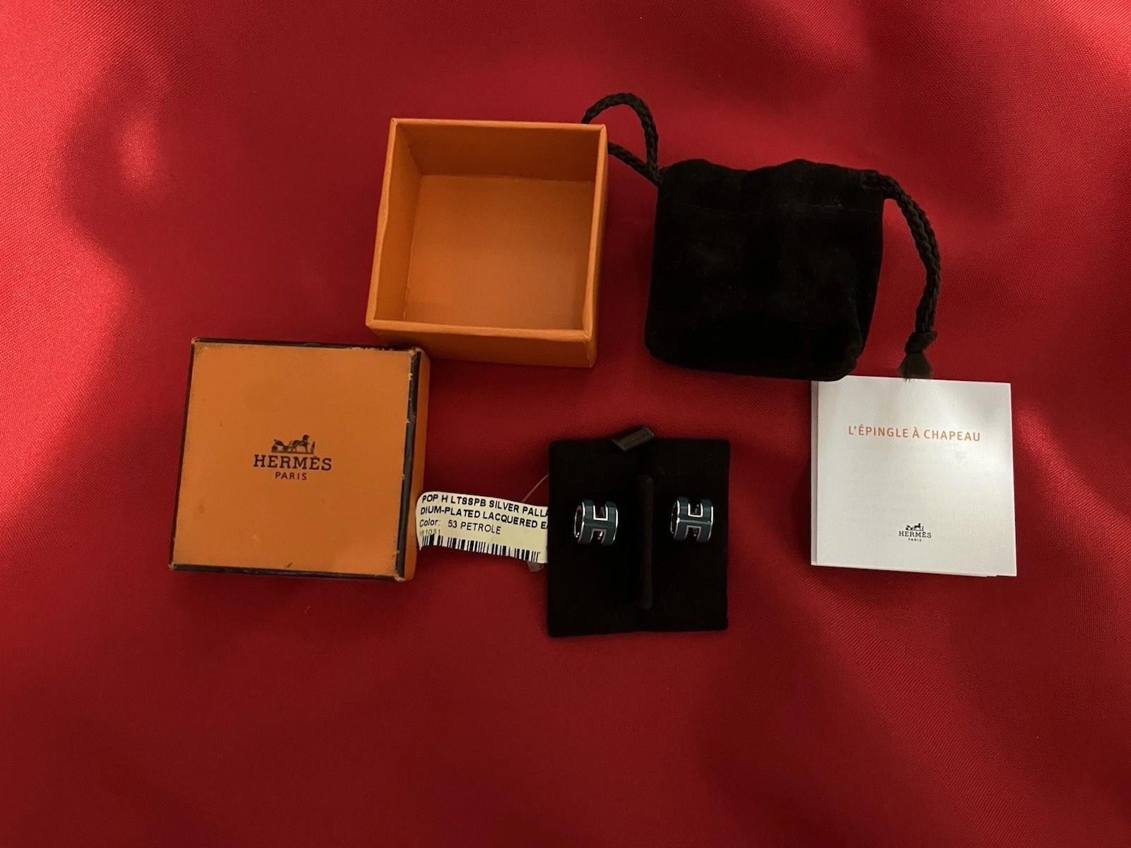 Hermes Mini Pop H Earrings Missing Back Green Plated Gold