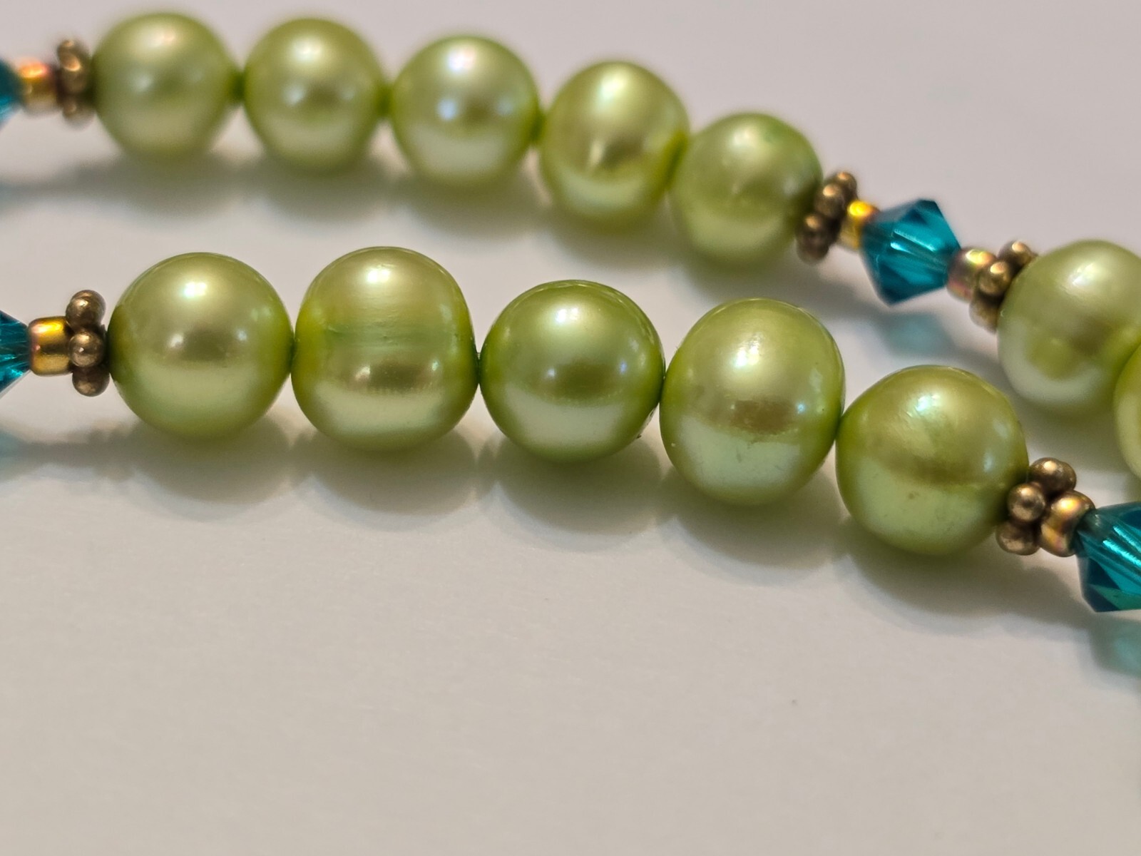 Vintage Green 6 mm Pearl Gold Filled Clasp Beaded Necklace