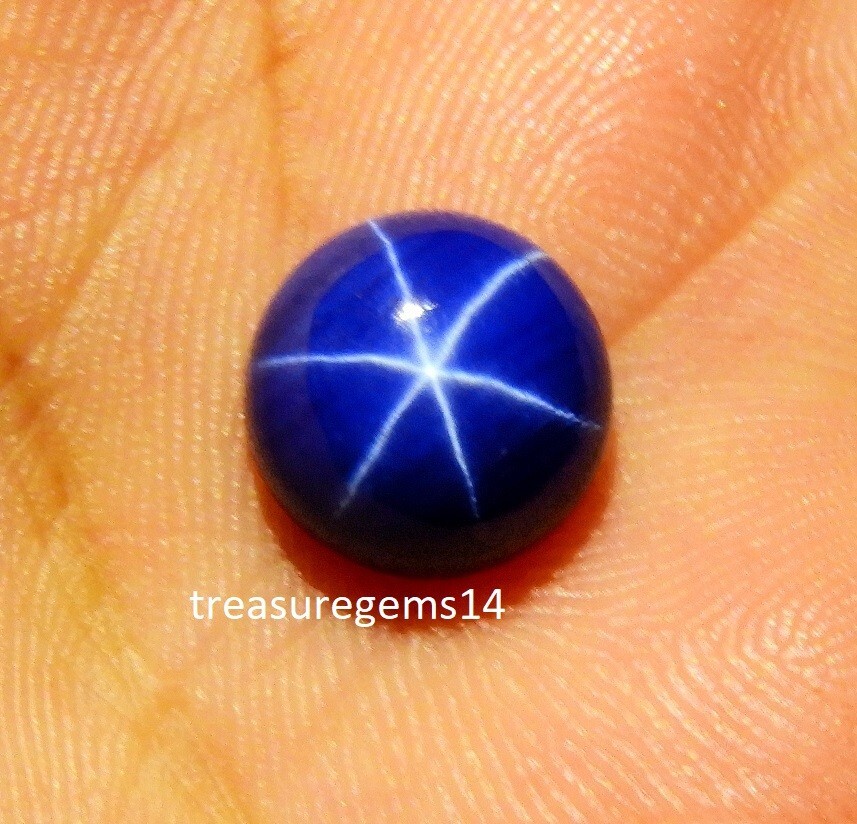 3.45CT NATURAL BLUE STAR SAPPHIRE 6 RAYS ROUND CABOCHON RING SIZE LOOSE GEMSTONE