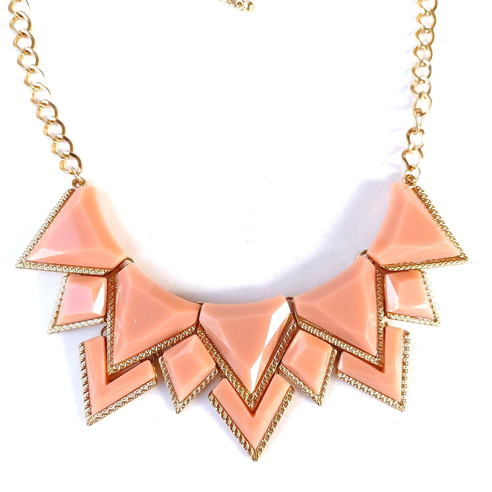 Necklace Statement Choker Geometric Art Deco Peachy Pink Gold Tone Vintage