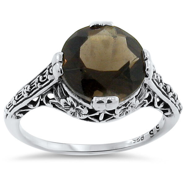 GENUINE SMOKY QUARTZ CLASSIC DESIGN 925 STERLING SILVER ART DECO STYLE RING #150