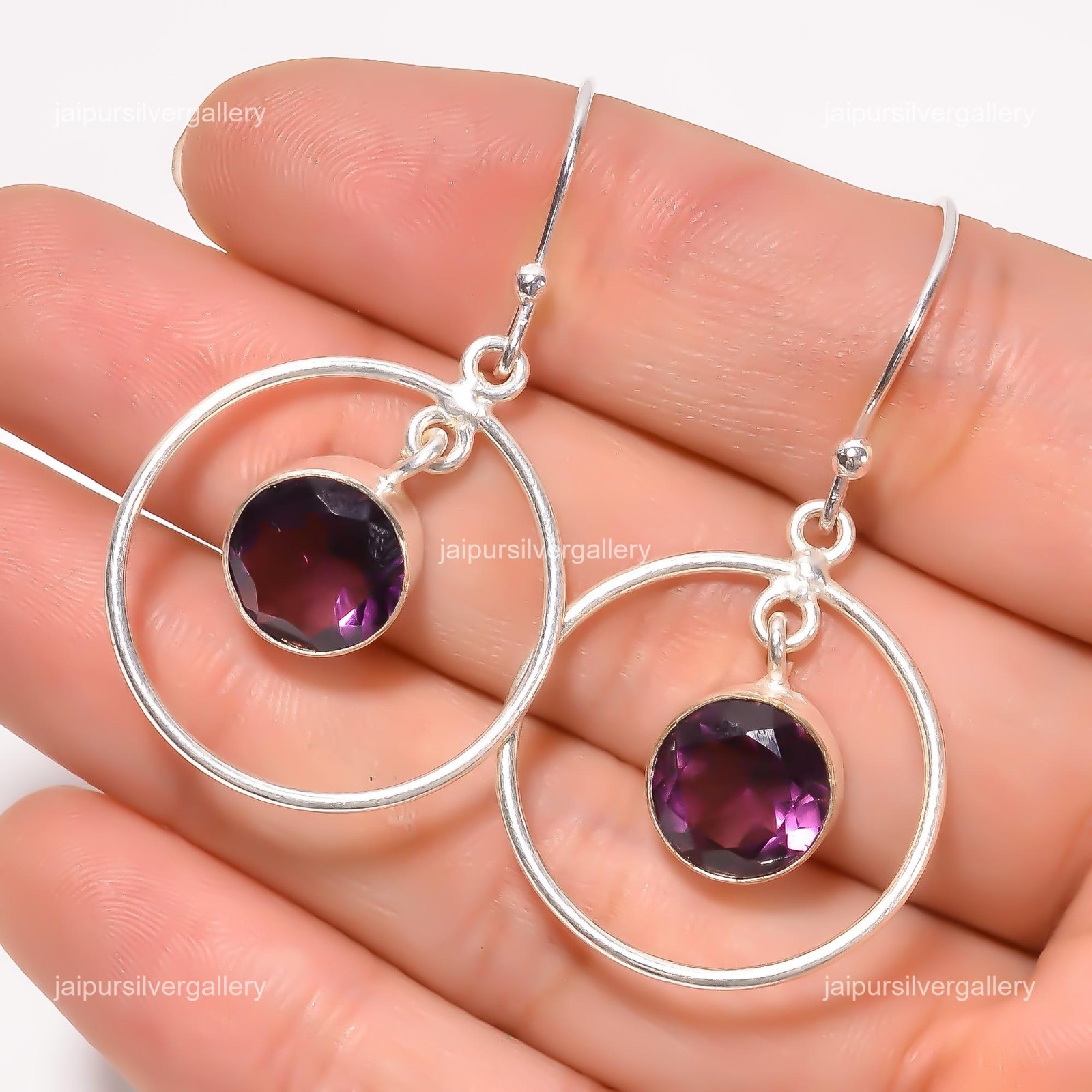 Amethyst Gemstone Jewelry 925 Silver Handmade Daily Wear Earrings 1.4″ For Women