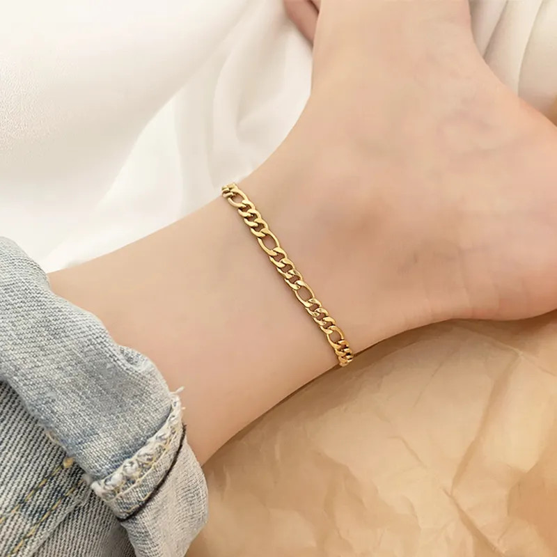 Luxury 18K Gold Plated Figaro Dainty Chain Anklet Bold Foot, Minimalist & Trendy