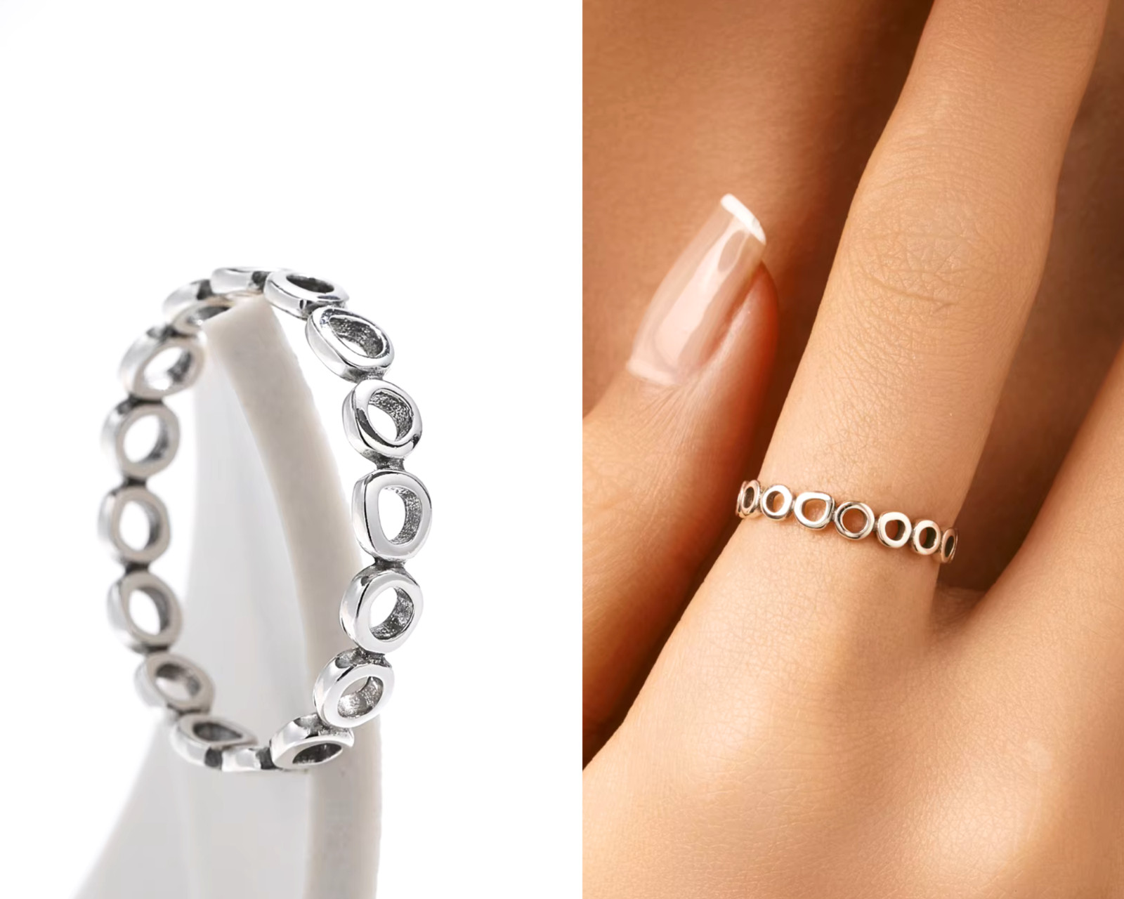 Real 925 Sterling Silver Ring Hollow Circle Eternity Infinity Dainty Minimalist