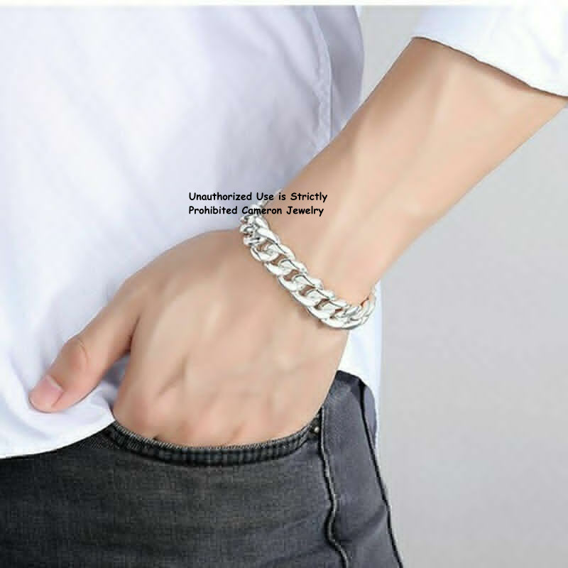 Solid S999 Fine Silver Chain Men Women 6mm-17mm Cuban Curb Link Bracelet 6-9inch