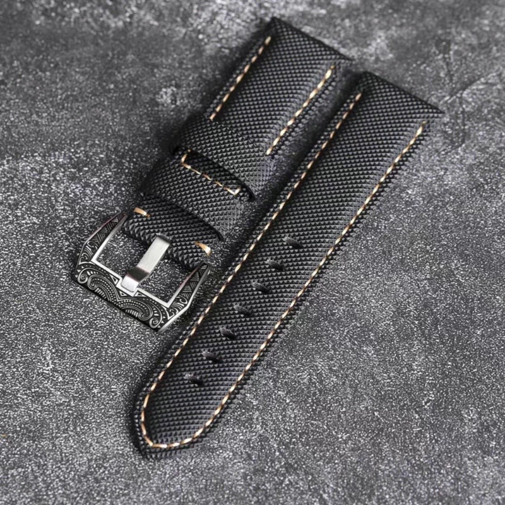 Luxury Black Nylon Canvas Leather Watch Strap Band Fit 18mm-24mm Optional