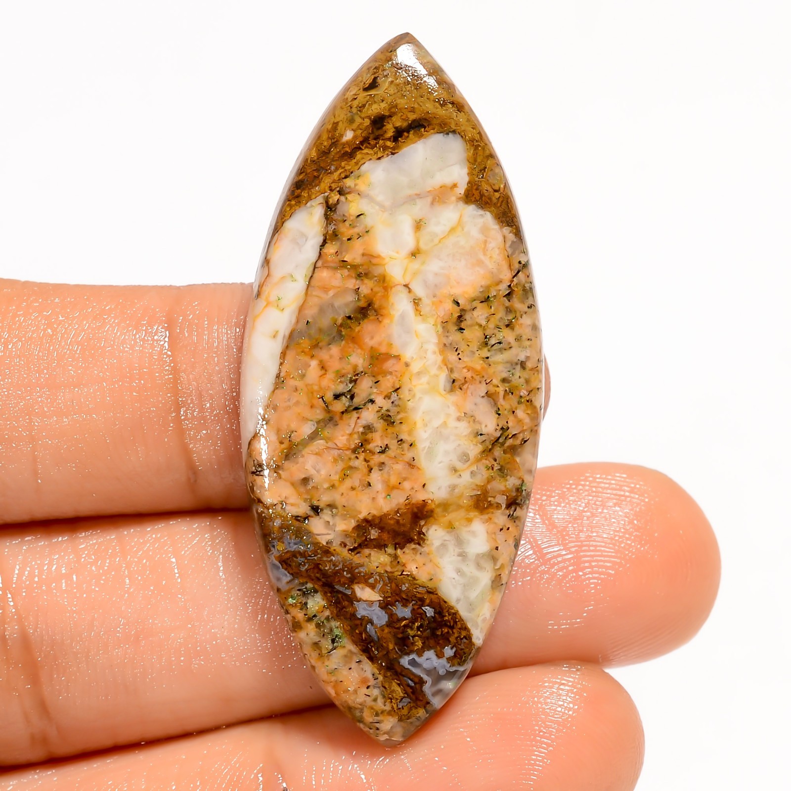 Natural Wild Horse Jasper Marquiae Cabochon Loose Gemstone 37.5 Ct 46X19X5 mm