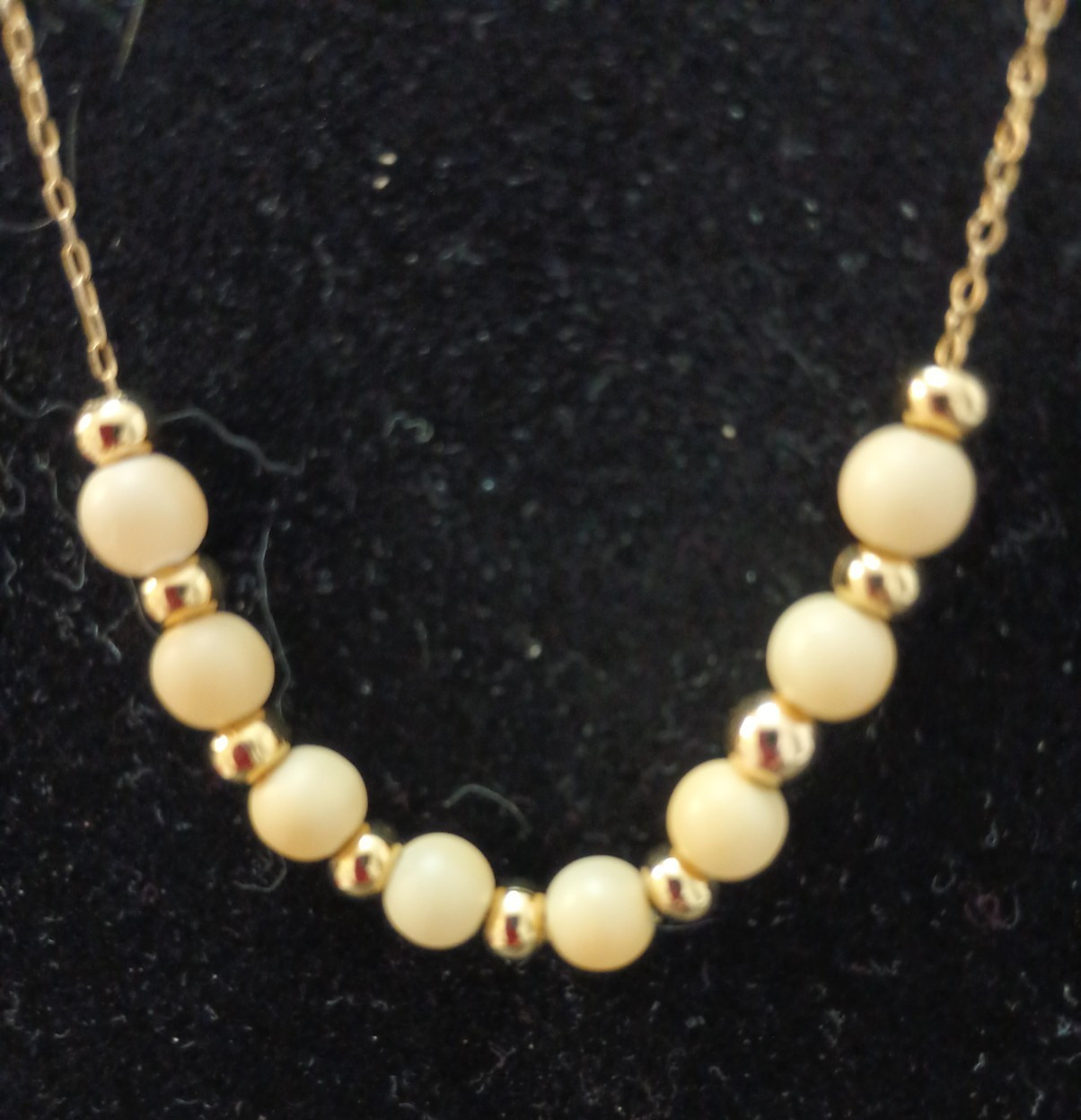 Vintage Faux Pearl Gold Filled Bead Necklace 16”
