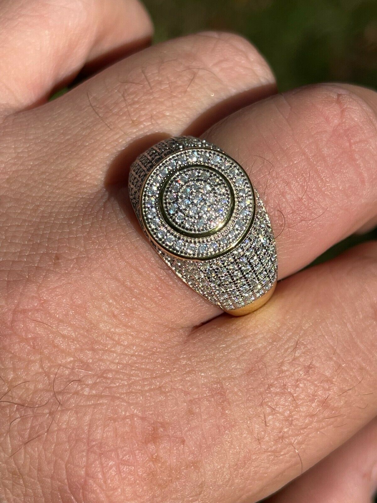 14k Gold Plated Men’s Iced MOISSANITE Ring Hip Hop Out Size 6 7 8 9 10 11 12 13