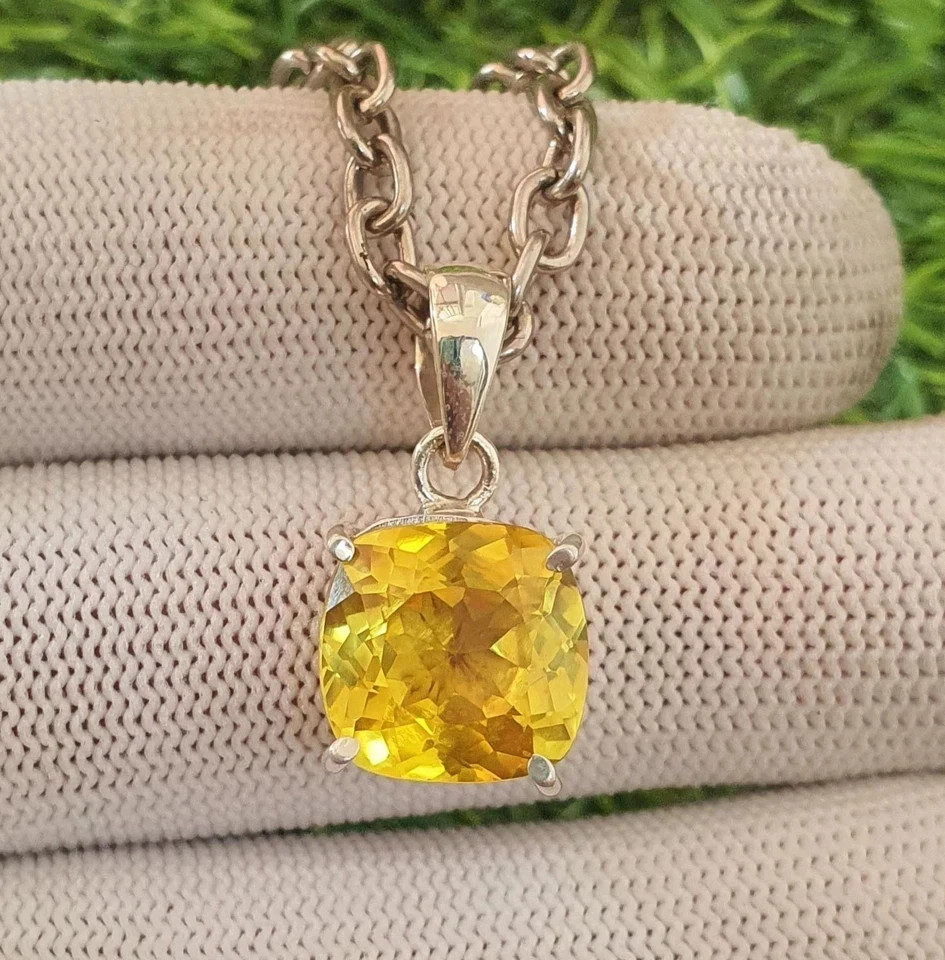 21 Ct Natural Yellow Sapphire Cushion Cut 925 Solid Silver Pendant Gemstone
