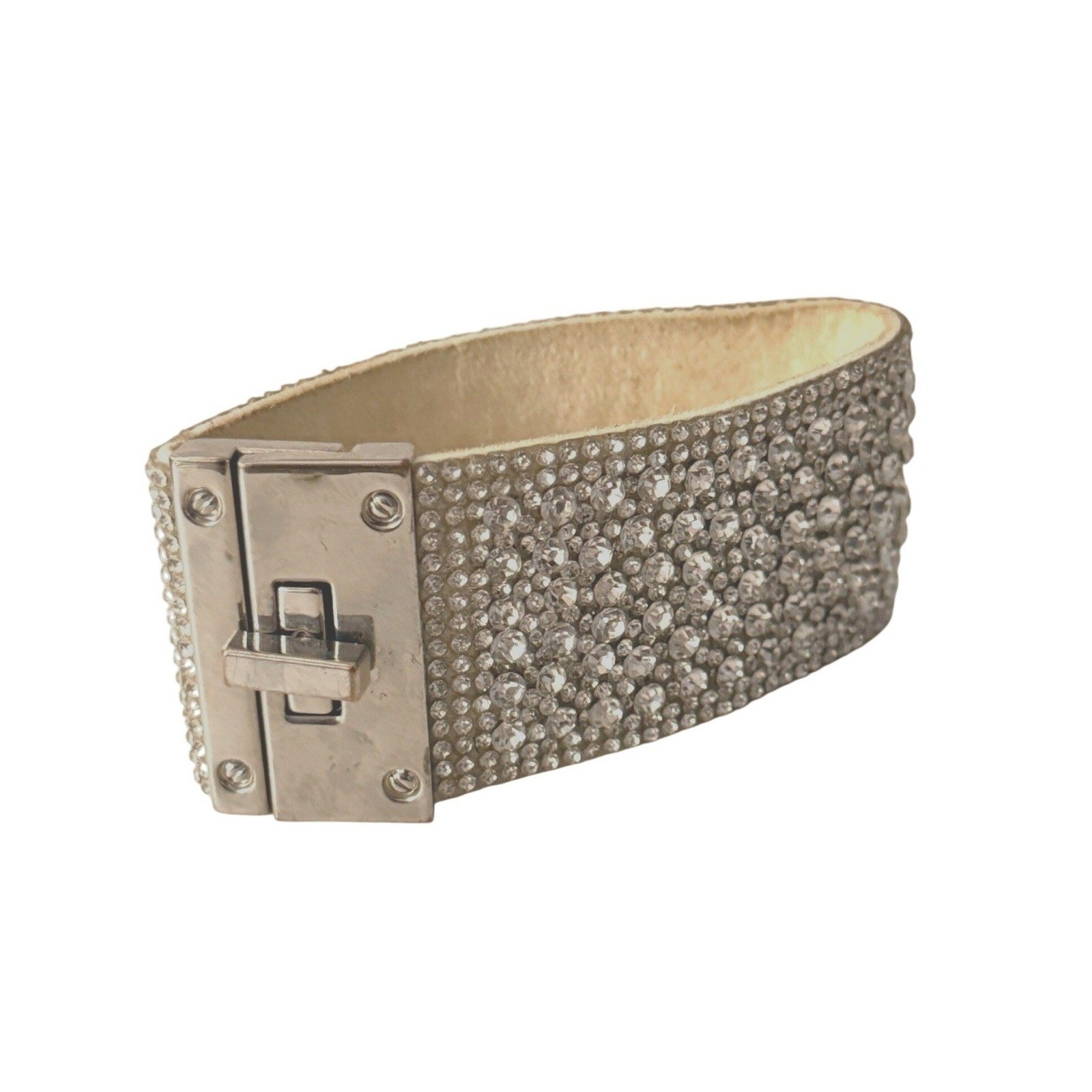 Rhinestone Cuff Bracelet Pavé Silver Turn-lock Formal Statement Glam Y2K Prom