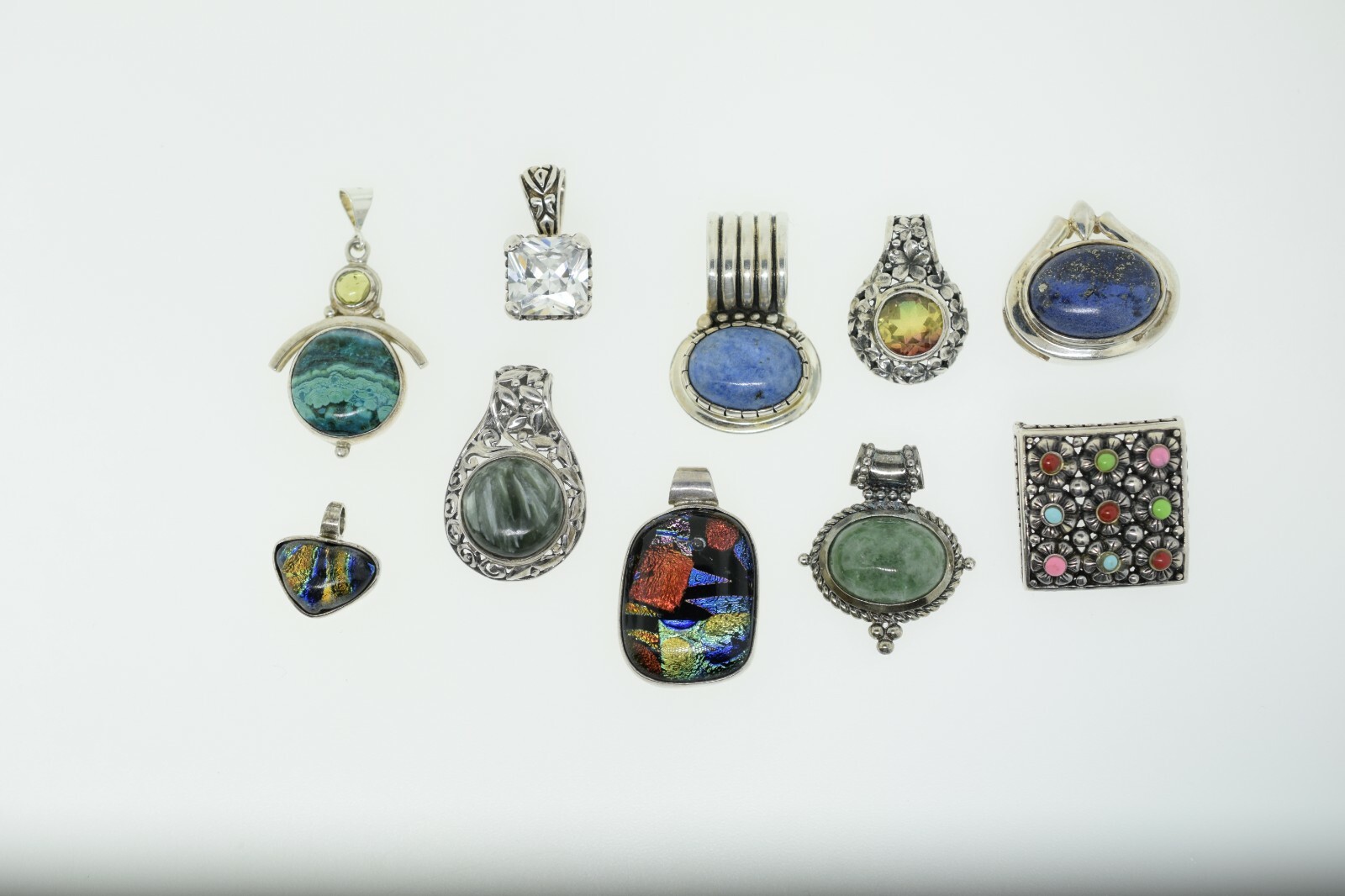Lot of 10 – Sterling Silver Pendants Multi Gemstone & Statement Various Sizes