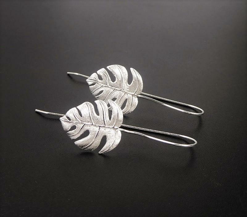 925 Sterling Silver Monstera Plant Leaf Long Drop Earrings Handmade Unique Chic