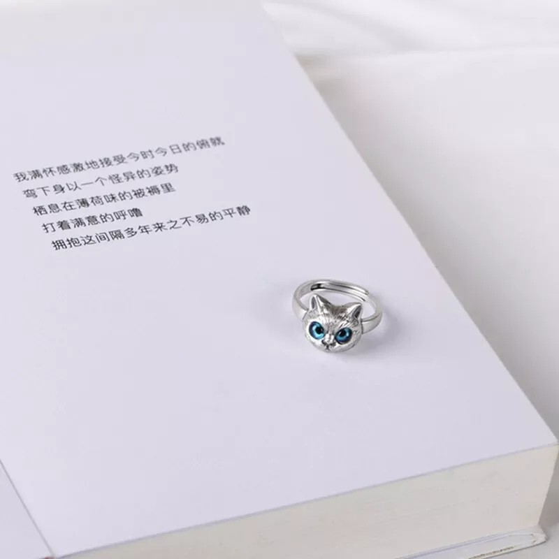 New Charm Cute Cat Rings Unisex Simple Anime Design Adjustable Silver Open Ring