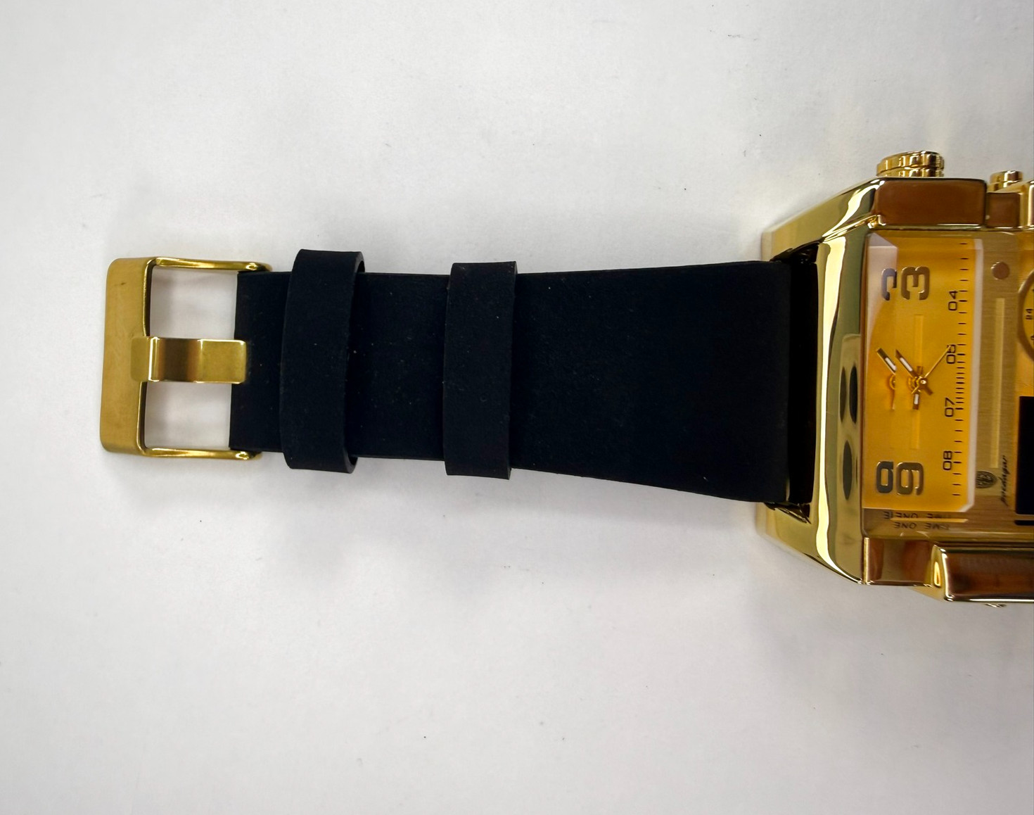 Poedagar 54mm+ Triple Time Zone Watch Gold Tone Analog Digital