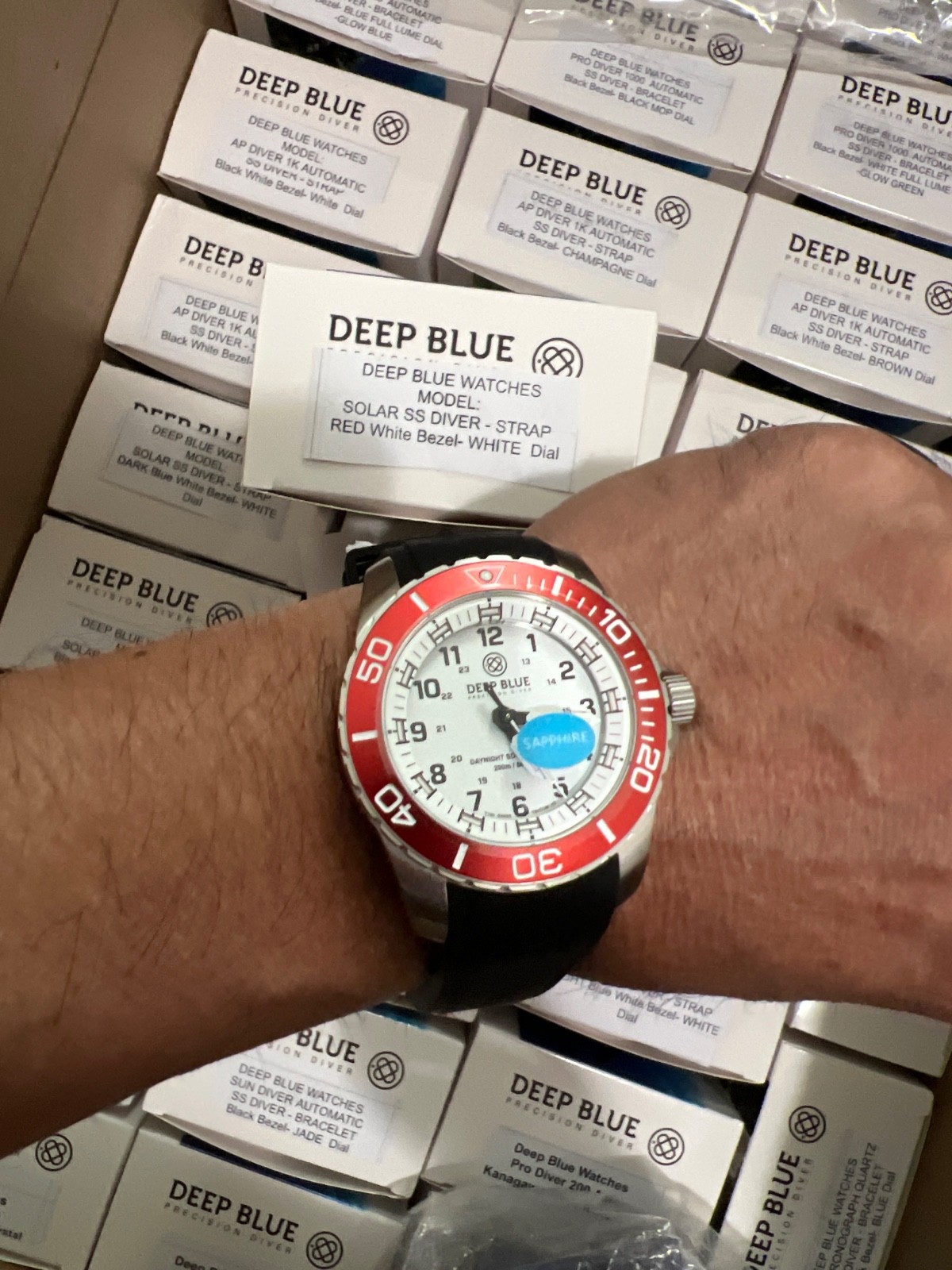 DEEP BLUE WATCHES❤️SOLOR SS DIVER🫶STRAP RED WHITE BEZEL🤩WHITE DIAL📞