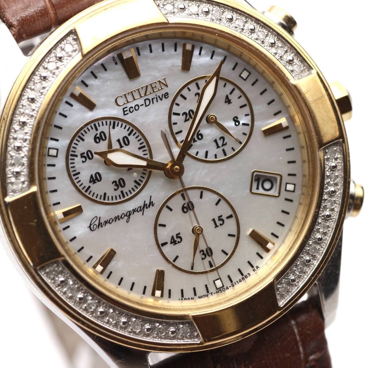 CITIZEN Eco-Drive H504-S079136 MOP Dial Chronograph Women’s Watch Stone Bezel