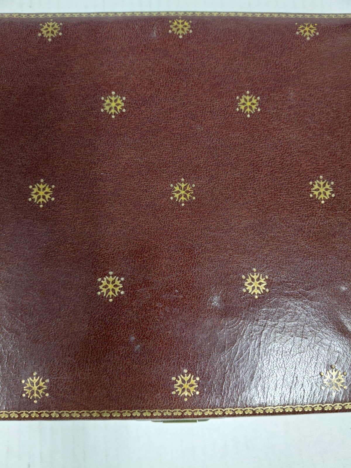 Vintage Leather Jewelry Box Brass Clasp Embossed Gold
