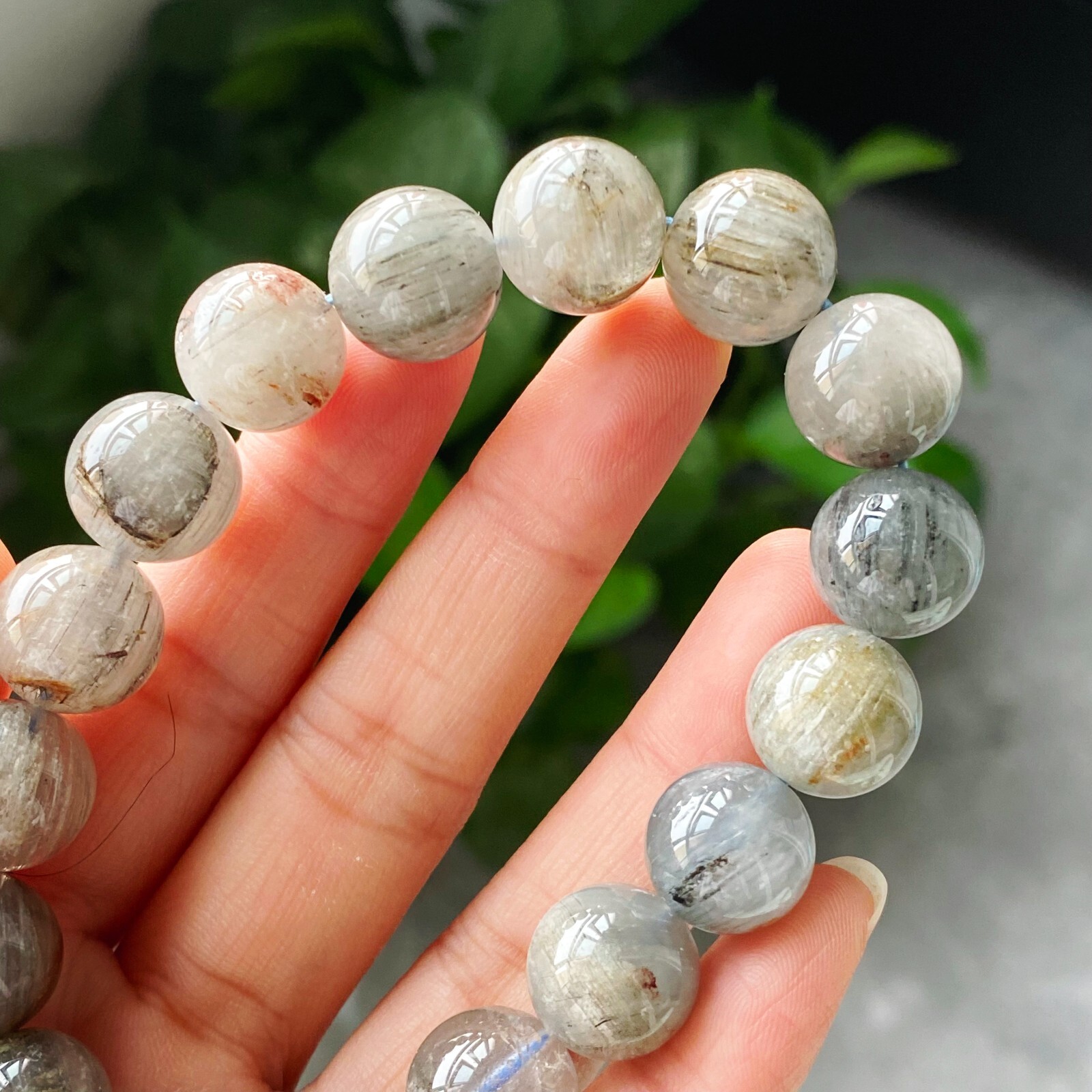 12.4-12.9mm Natural Blue Rutilated Quartz Crystal Beads Bracelet AAAA B967