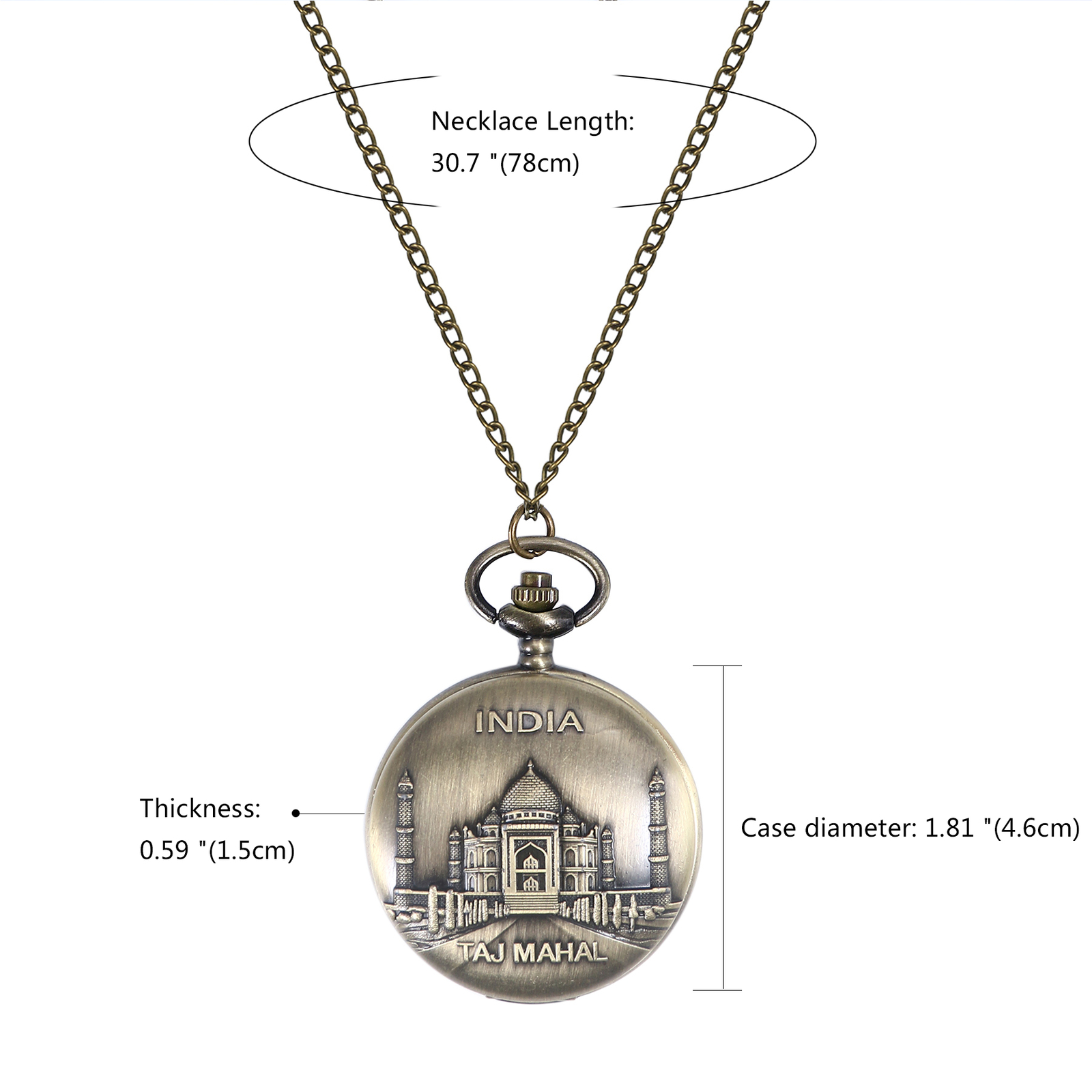 Retro Pocket Watch India Taj Mahal Case Quartz Pendant Chain Classic Watch Gift