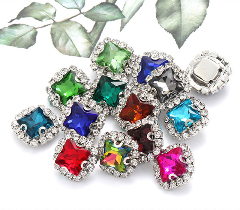 20 pcs Sew On Crystal Rhinestone diamond Faceted Glass Square Jewels Button