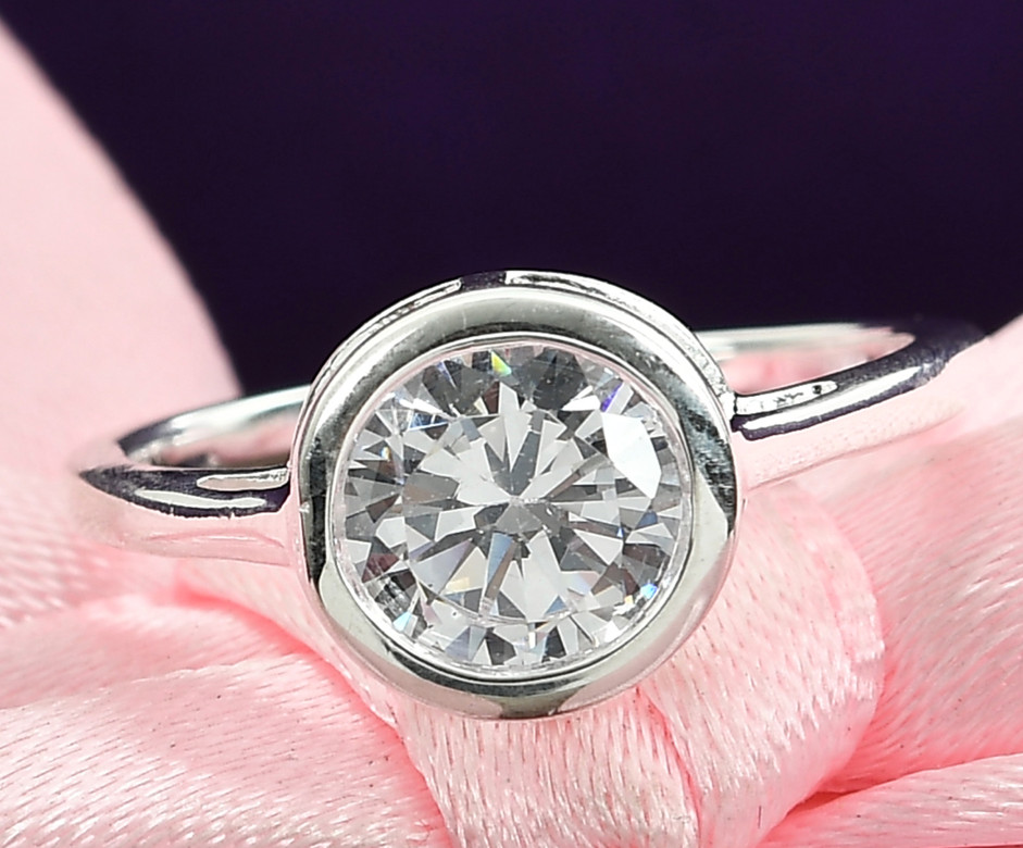 Womens Sterling Silver Clear CZ Solitaire Ring (6,7,8) Bezel Sparkly