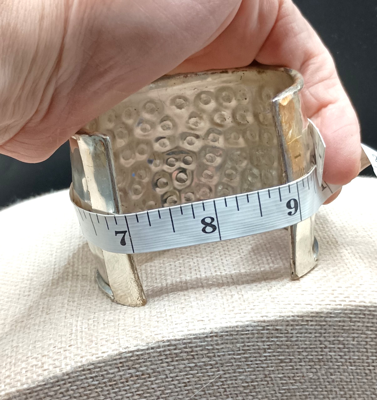 Mens Cuff Bracelet Hammered Silver Tone Open Bangle Wide 2.25” Size 7-9 Adjusts