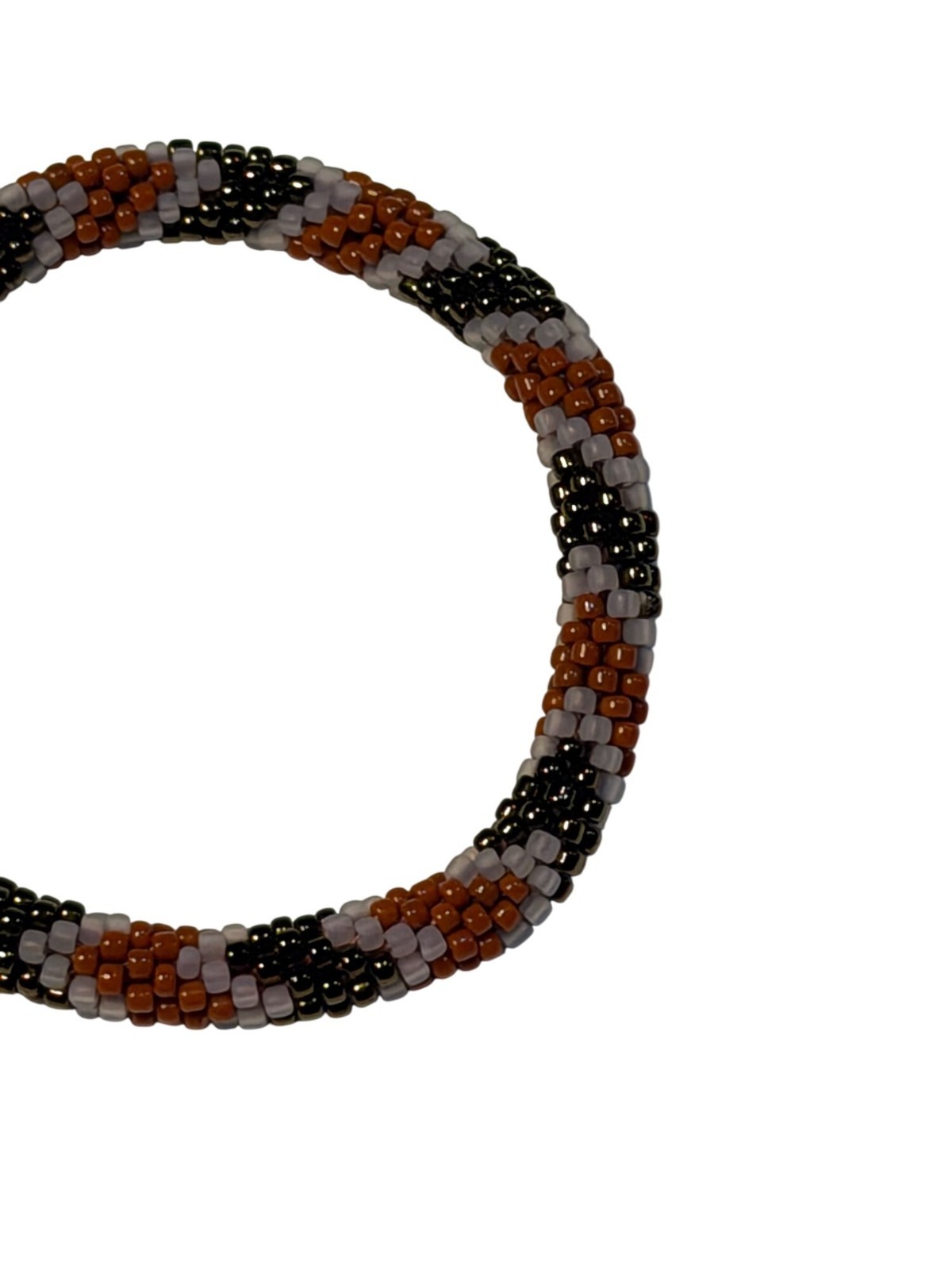 Sashka Bracelet Handmade Boho Chic Crochet Beaded Roll-On 2.5″ Brown Black White
