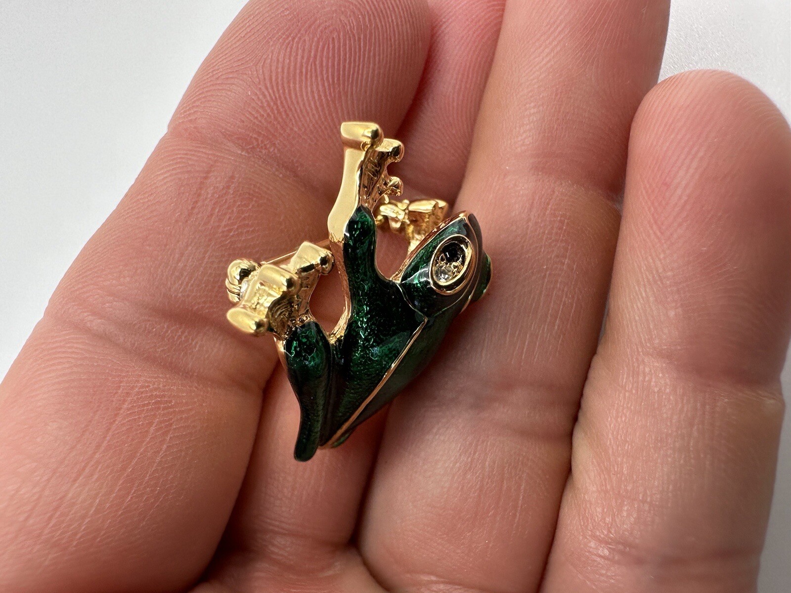 Vintage Gold Blue Green Enamel Frog Brooch By D’Orlan 3.6cm JB10