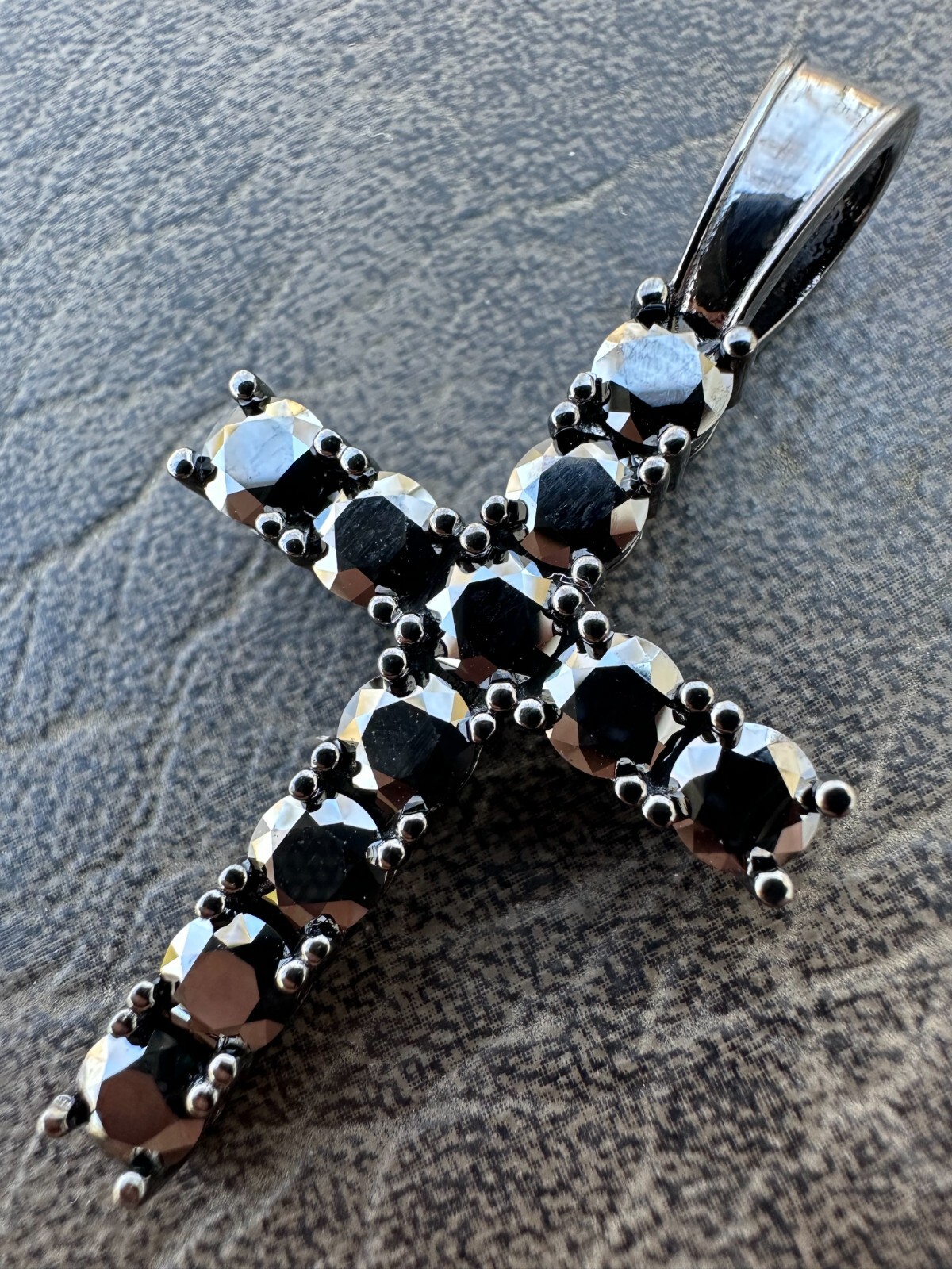 Black MOISSANITE Real Oxidized Rhodium 925 Silver Cross Iced Pendant Necklace