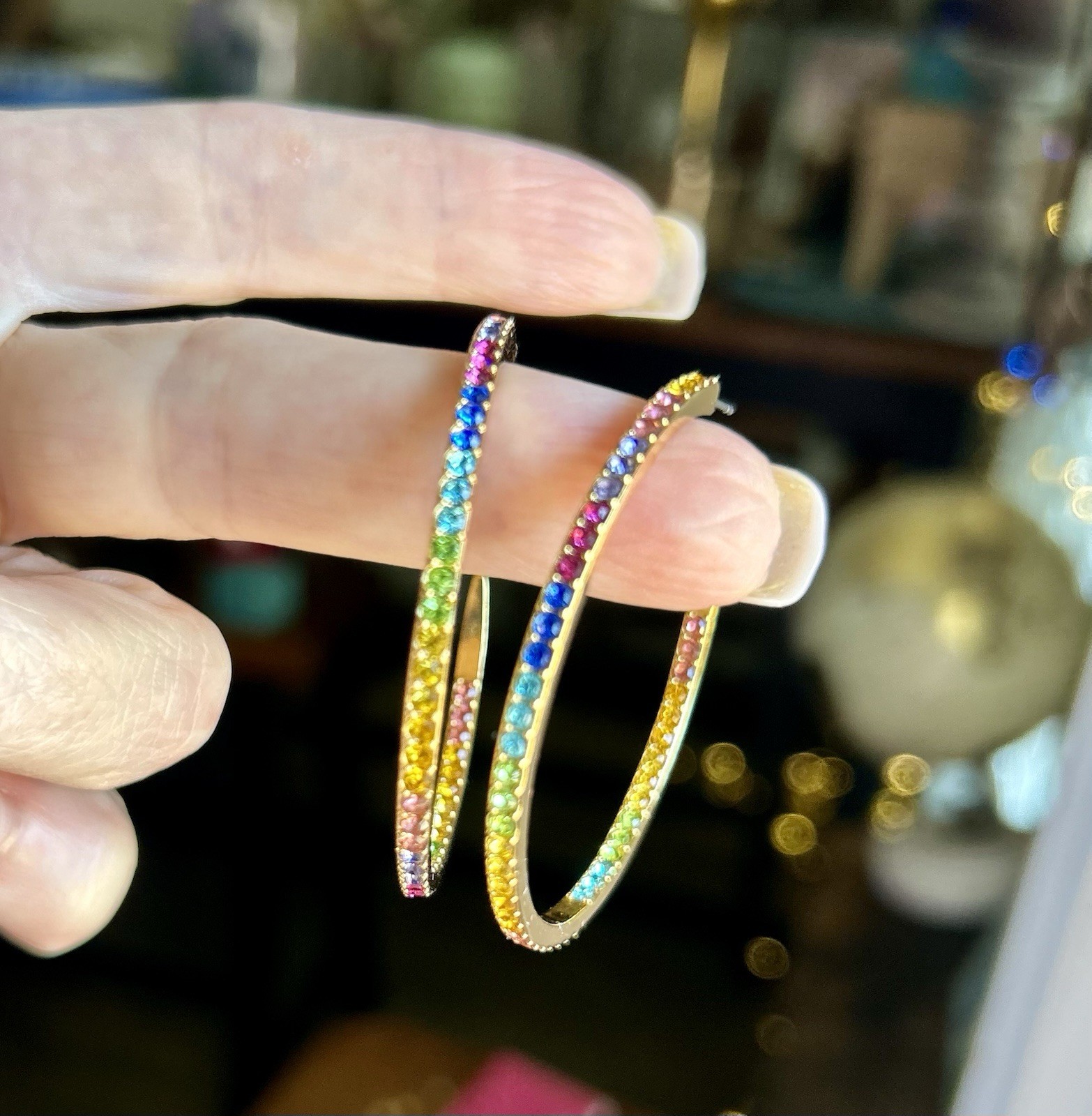 Kurt Geiger London Pavé Rainbow Hoop Earrings Gold Tone Multicolor Crystal