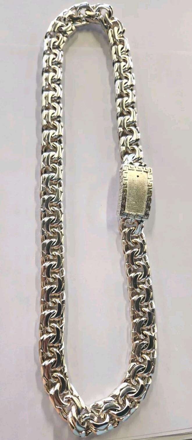 396 Gram 24 Inch Chino Link Chain Sterling Silver Solid Greek Key Lock Necklace