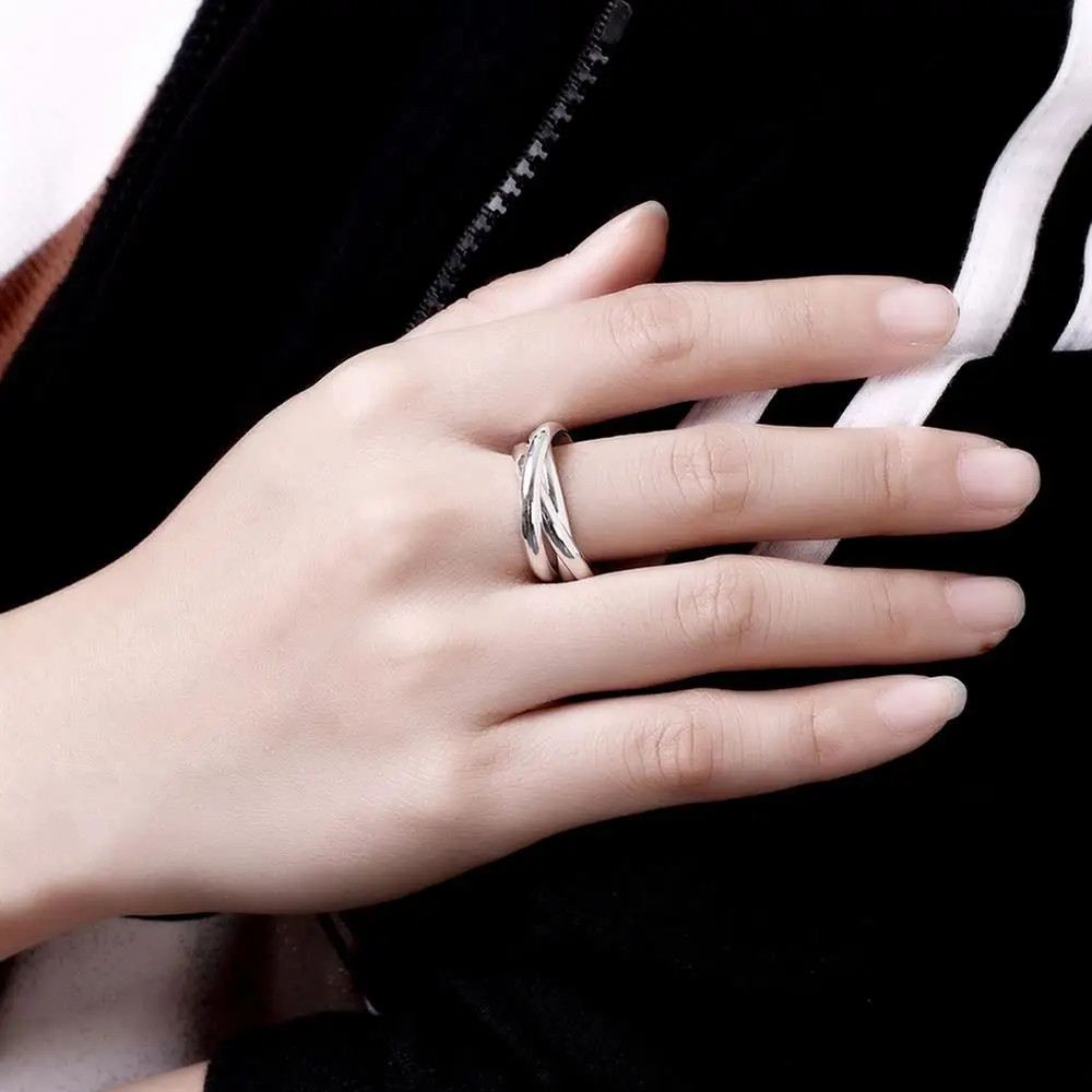 Elegant 925 Sterling Silver 3 Glossy Circle Women’s Ring Fashion Jewelry –