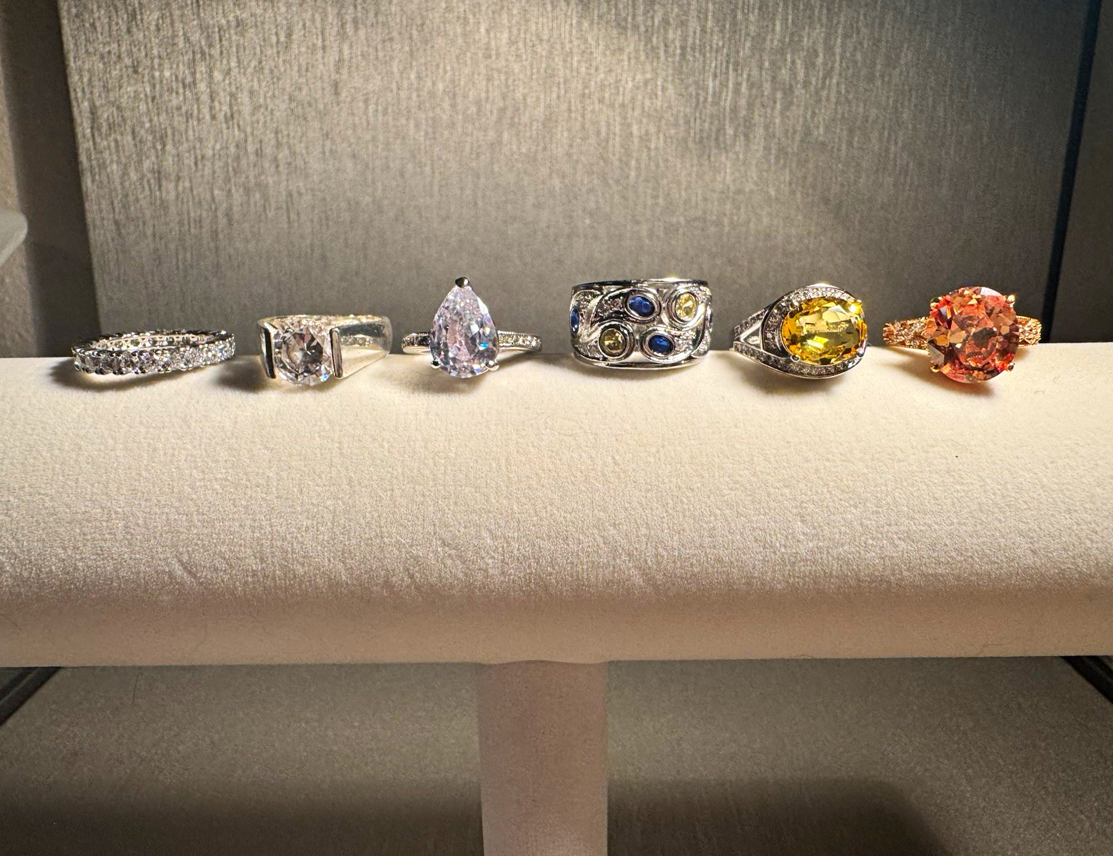 Mixed Lot Rings 6pc Silver & Gold Tone Clear Yellow Blue orange Stone Women