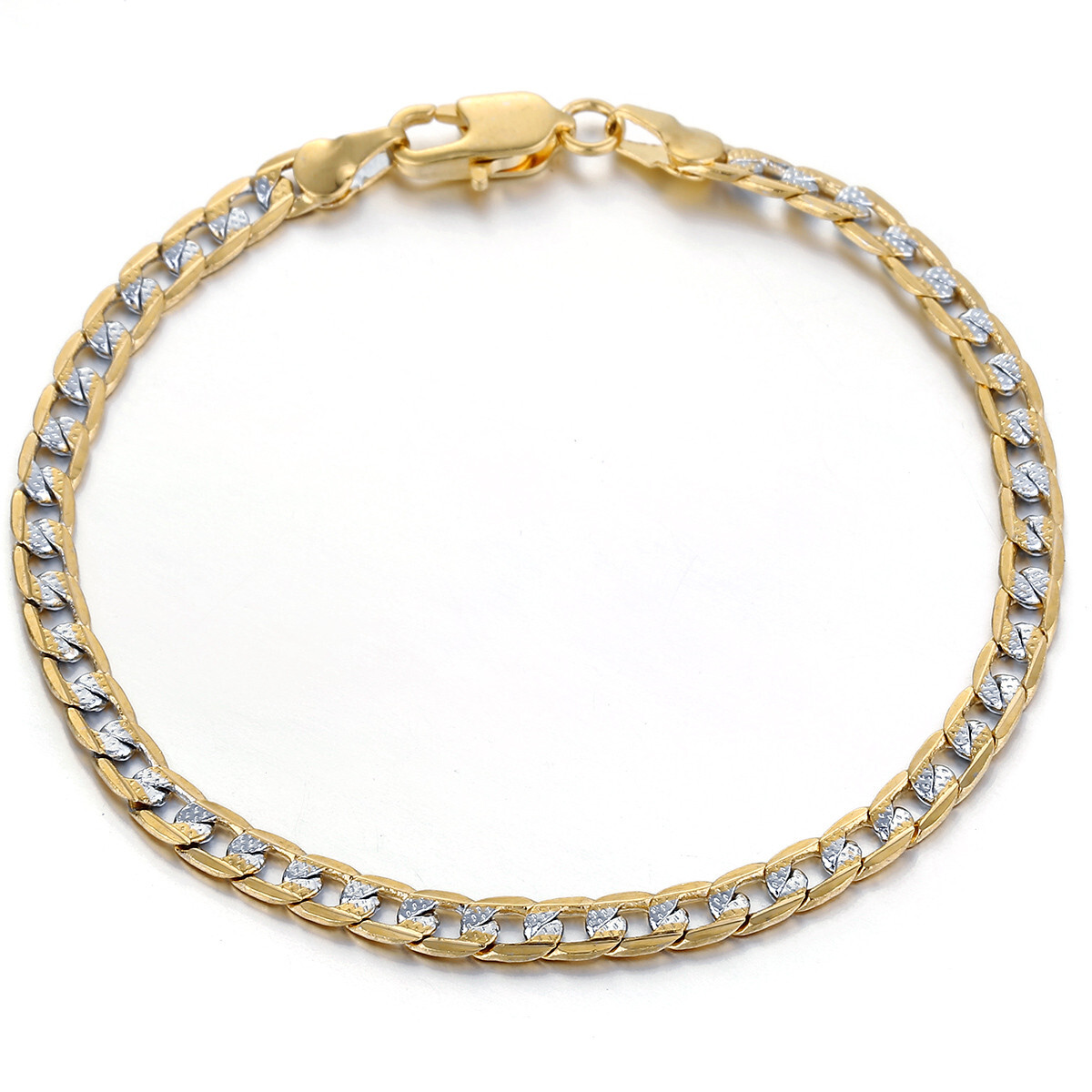 Gold Filled Hammered Cut Curb Cuban Chain Bracelet Mens Womens Link 8/9 inches
