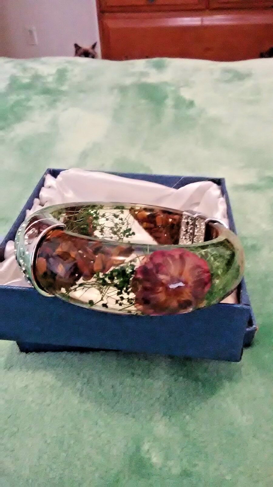 Bold South African Tigers Eye Chips Lucite Silver Tone Bangle (8 in) 100.00 cts