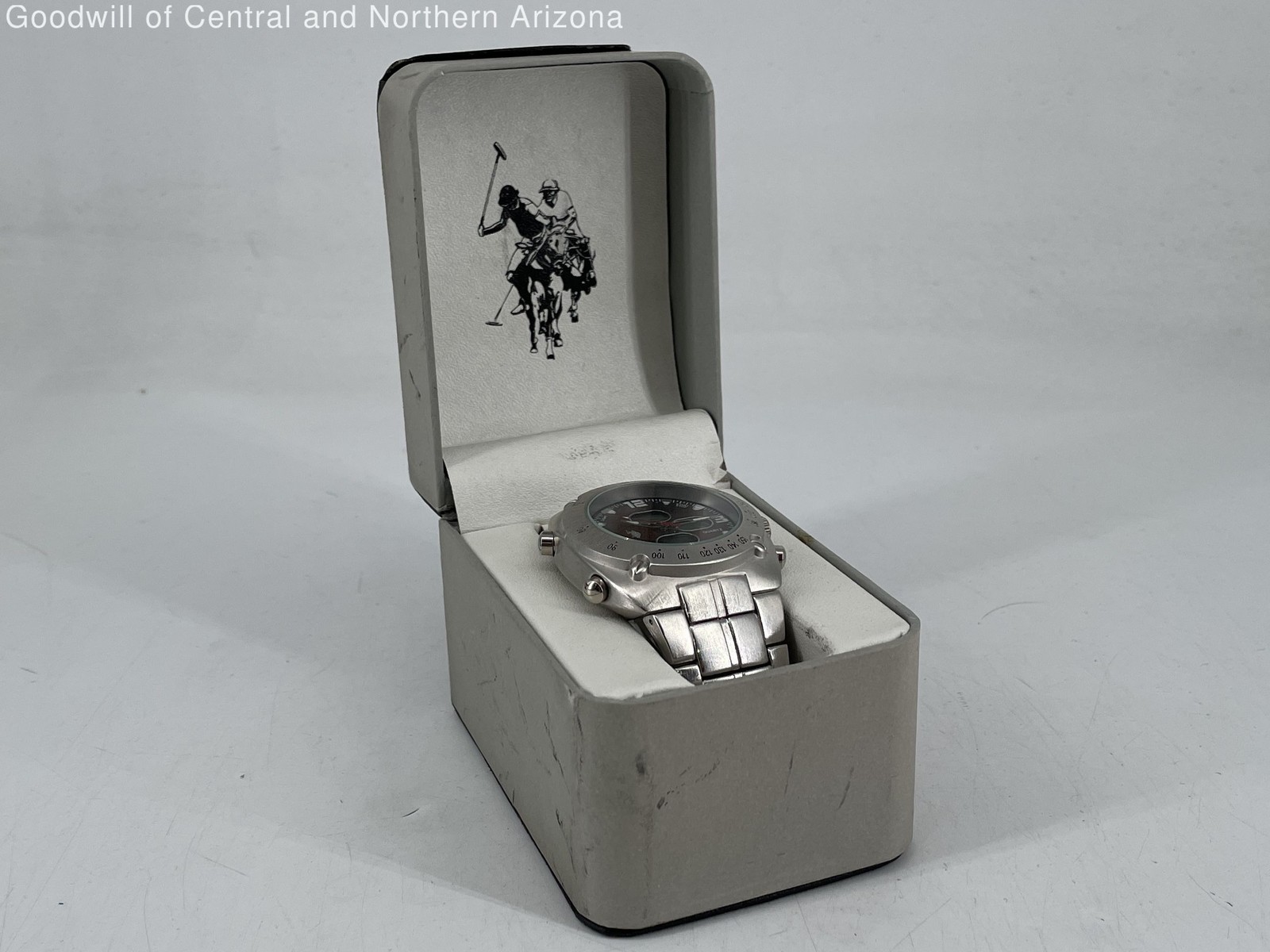 Stainless Steel U.s Polo Assn. Silver Tone Ana-Digi Tachymeter Watch I.O.B