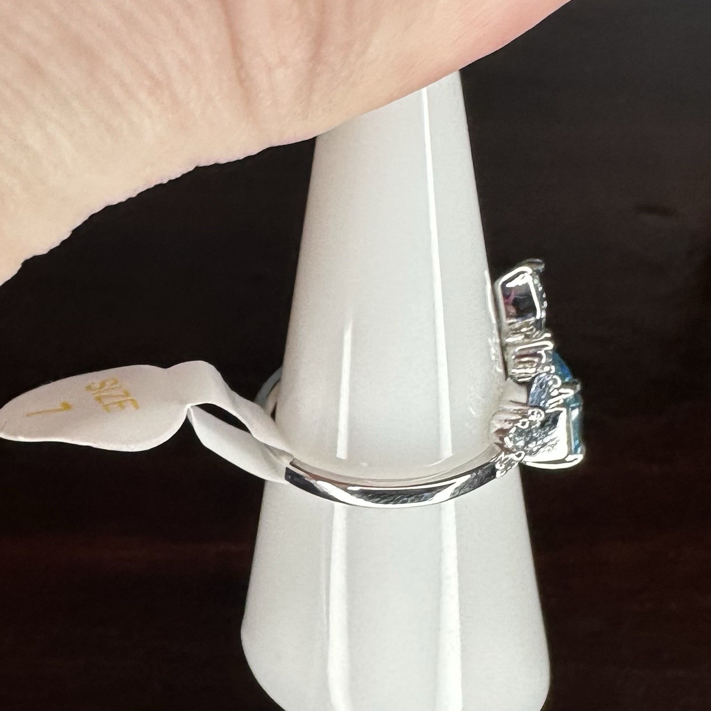Bomb Party Ring- 7449- Simulated Aqua Blue CZ- Size 7- Rhodium Plated